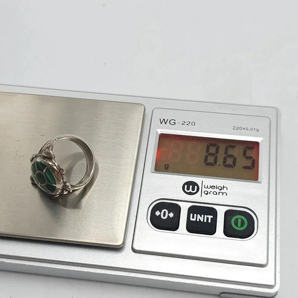 Navajo Silver Tortoise Ring With Green Malachite Stone For Women Size 7 - Picture 6 of 7